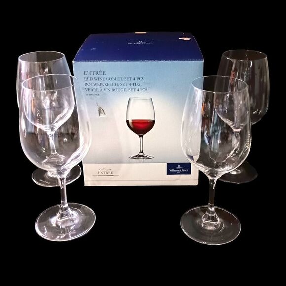 4 Villeroy & Boch Red Wine Glasses NEW Goblets Collection Entree Crystal Clear. - Picture 1 of 13